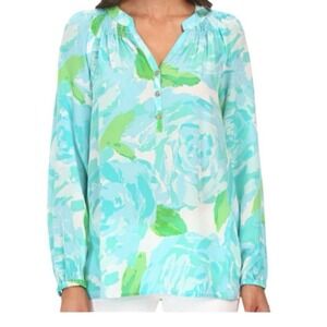 Lilly Pulitzer Pink Purple Watercolor Floral Elsa Silk Top Womens Size XS